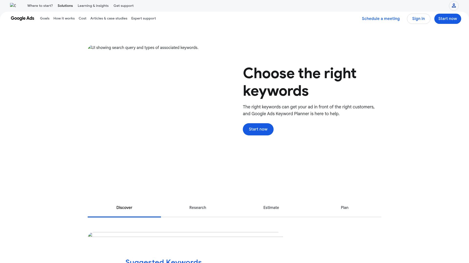Screenshot of Google Keyword Planner interface showing keyword ideas and volume data