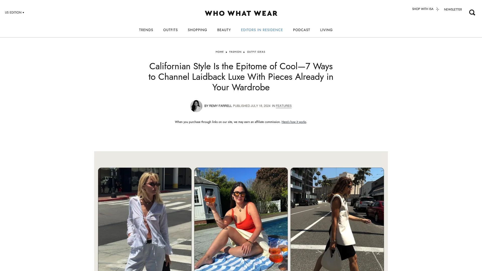 Screenshot of the 'Who What Wear' website article featuring LA Style Outfits to show authority and source comparison