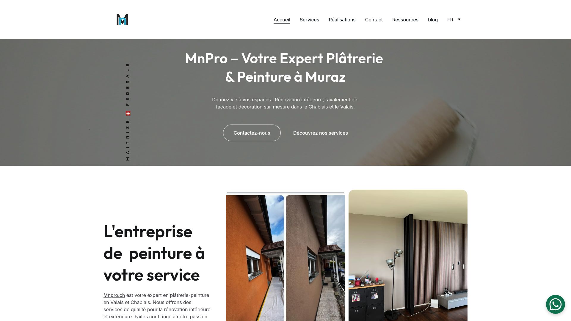 Screenshot of the top of mnpro.ch website showing the logo and the navigation menu