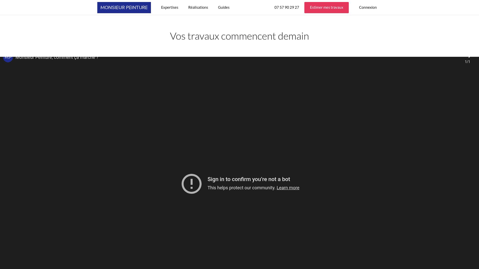 screenshot of the top section of monsieurpeinture.com showing their blog about pro painters