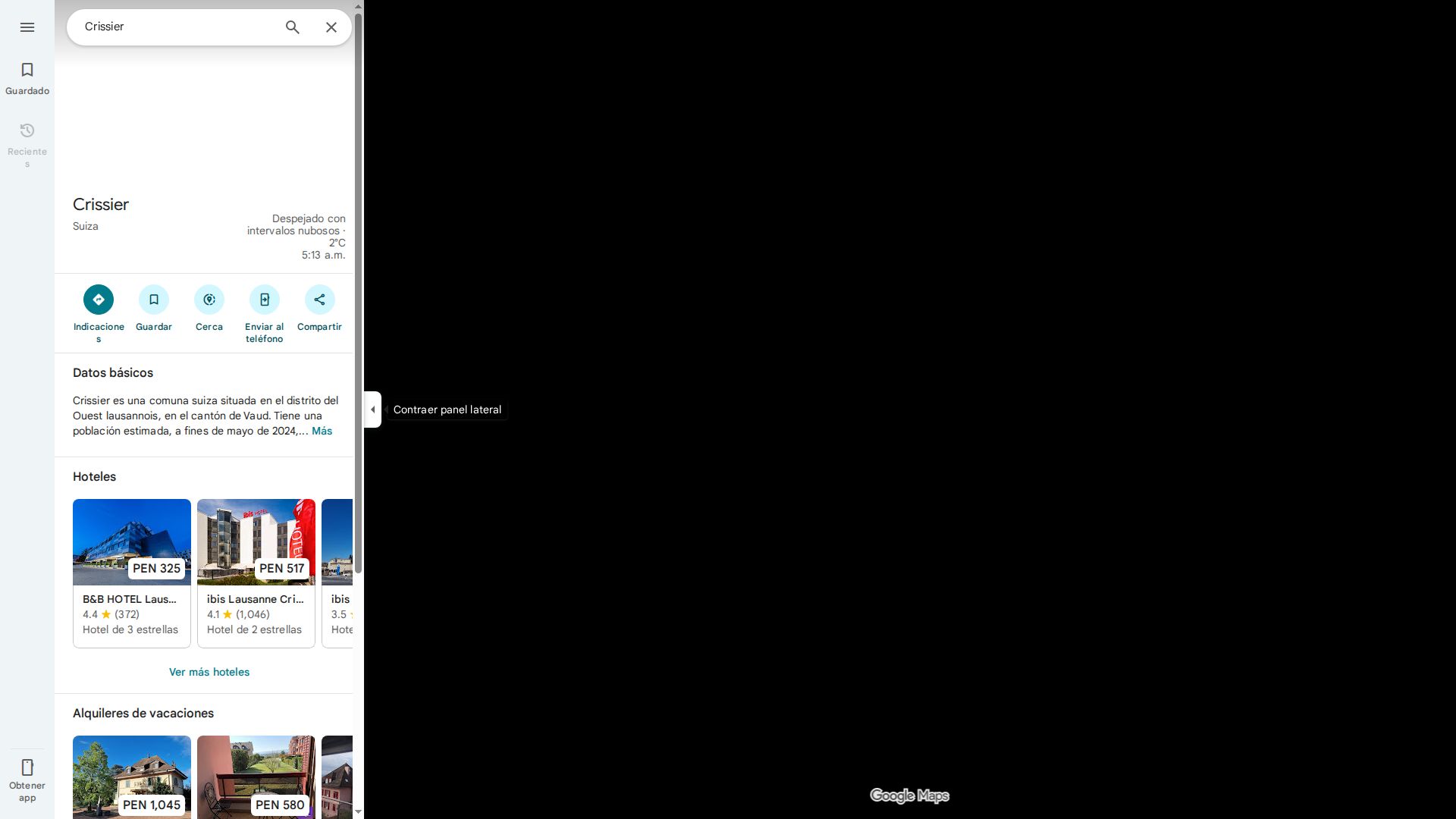 Map showing the easy accessibility of Crissier from the highway compared to Lausanne center