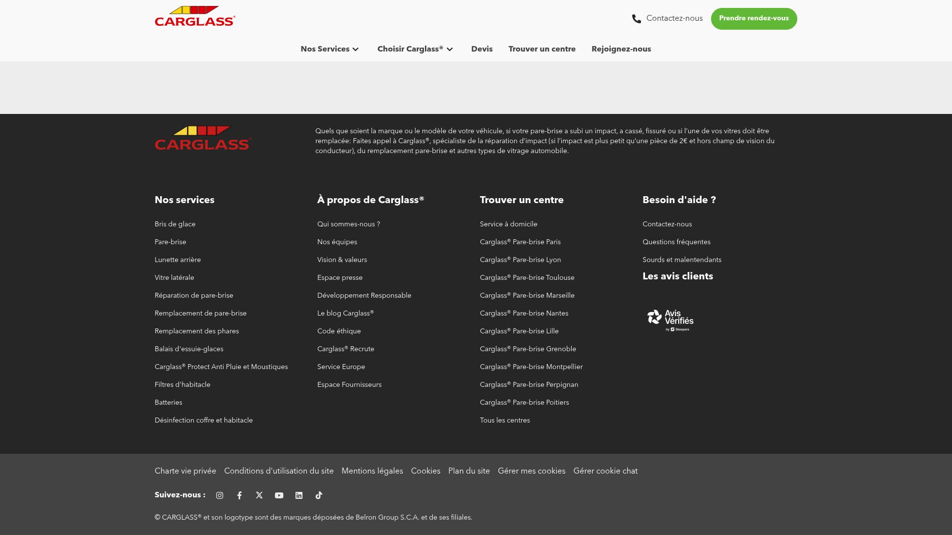 Screenshot of Carglass website showing their franchise offer page