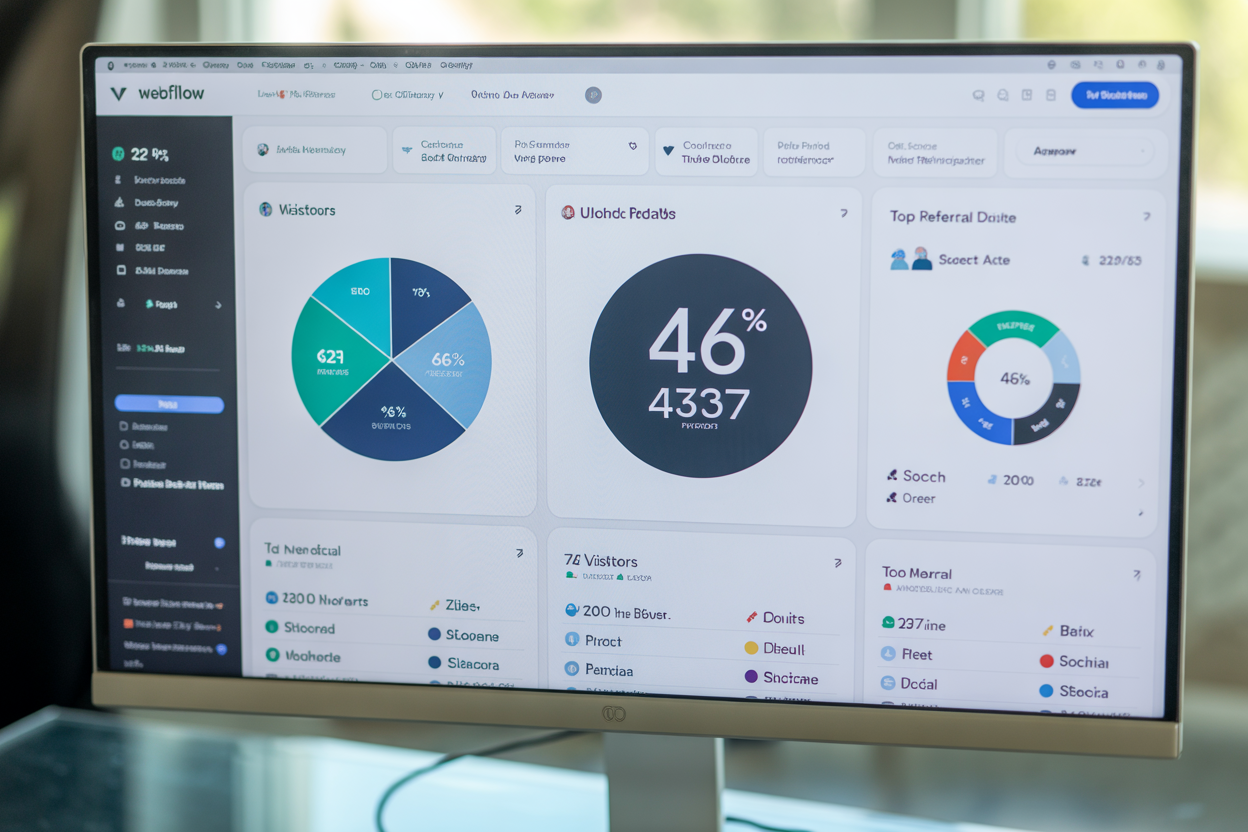 A peek at a clean, simple analytics dashboard that shows important numbers like visitors, bounce rate, and where your traffic is coming from.