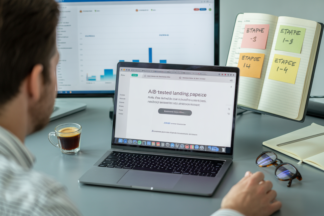 Un schéma simple montrant le processus d'un smoke test : Landing Page > Campagne Publicitaire > Collecte d'emails > Analyse de l'intérêt.