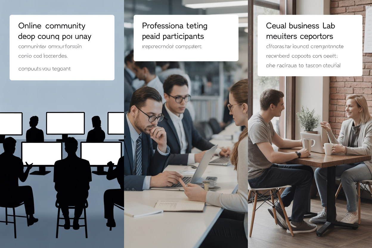 Une infographie qui met face à face trois façons de recruter des bêta-testeurs : les communautés gratuites, les panels payants et votre propre réseau, avec les pour et les contre de chaque méthode.