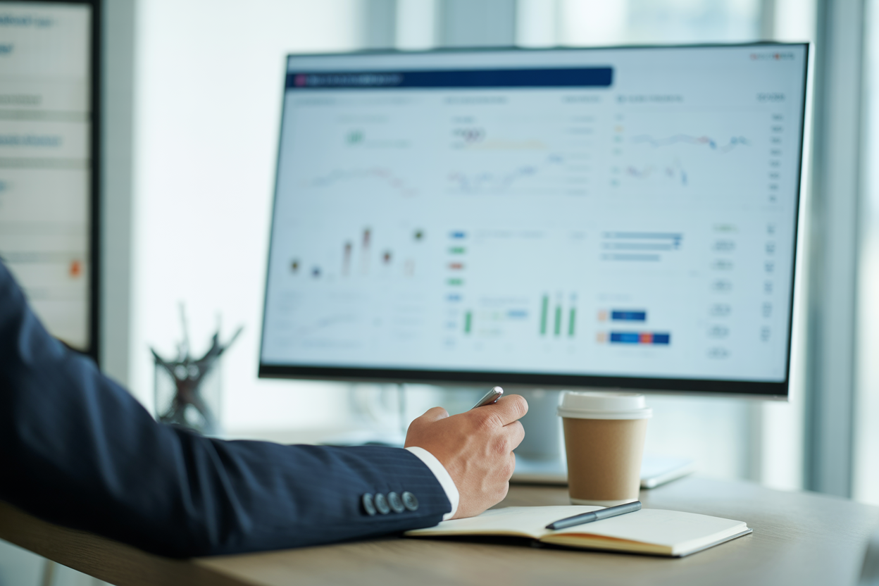 Un tableau de bord de gestion de trésorerie pour PME, montrant les indicateurs clés comme le solde net, le DSO, le DPO et les prévisions de flux de trésorerie.