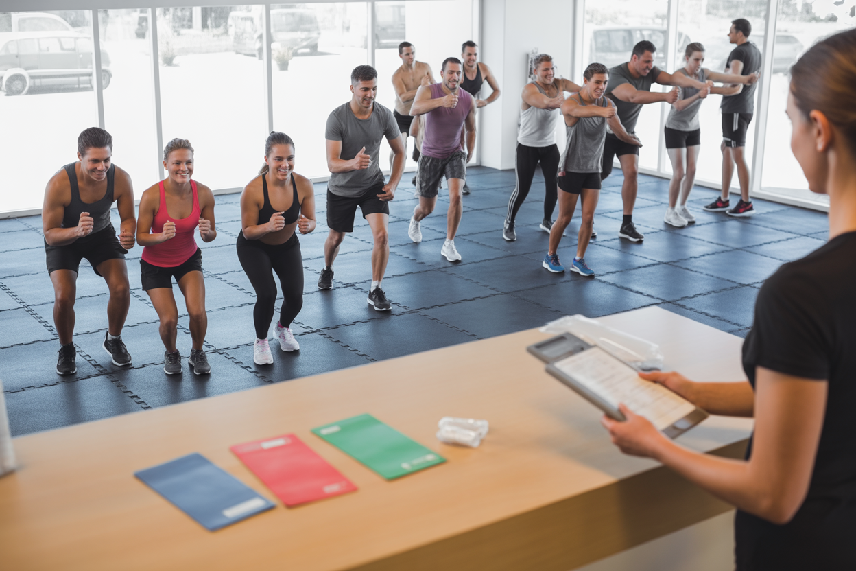 Une infographie simple avec des icônes: 'Objectif: Personnalisation' pointe vers 'Groupe de 4-6 personnes'. 'Objectif: Énergie & Motivation' pointe vers 'Groupe de 8-10 personnes'. 'Objectif: Budget' pointe vers 'Carnets & Abonnements'.