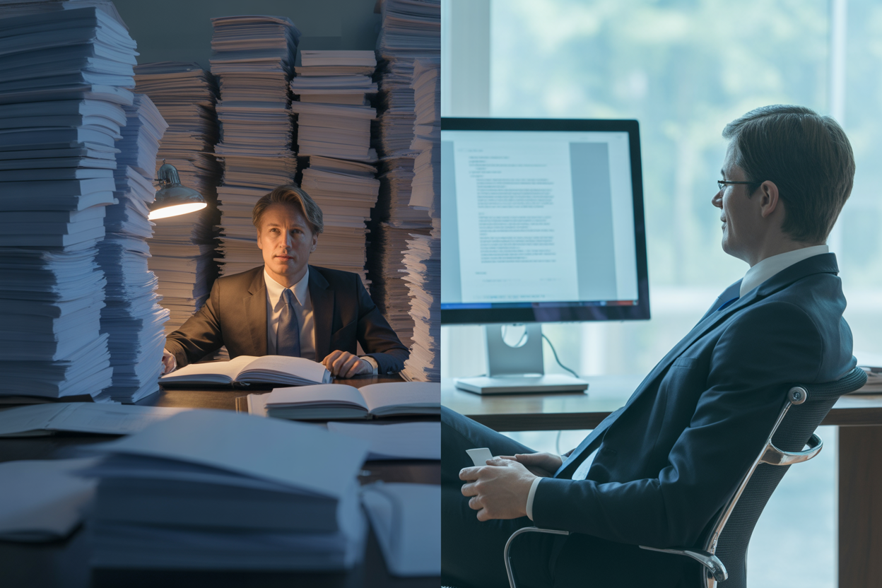 Un schéma simple : le temps qu'il faut à un humain vs Claude AI pour analyser un doc juridique de 100 pages. Claude est 95% plus rapide.