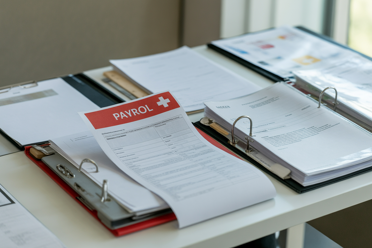 Un schéma simple montrant les différentes sources de régulations en Suisse (fédéral, cantonal, assurances sociales, CCT) qui convergent vers la fiche de paie.