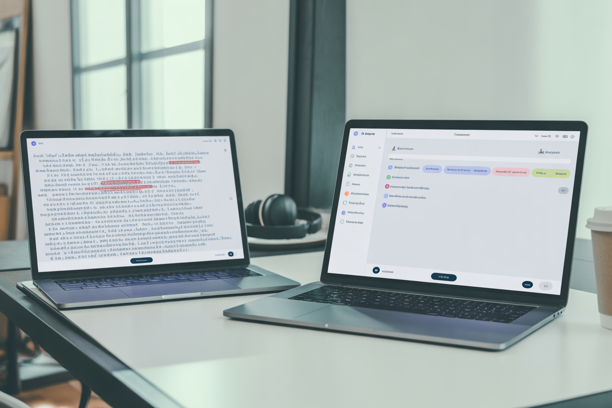 An infographic that breaks down the features of a basic spell checker compared to a modern AI writing assistant, showing off AI's advanced skills like analyzing tone and suggesting style improvements.