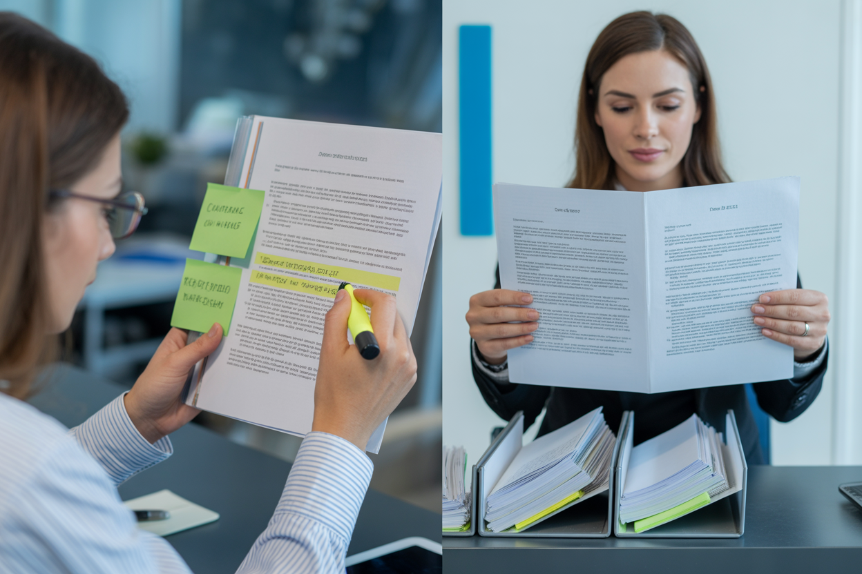 A split-screen diagram comparing Extractive Summarization, which highlights existing key sentences in a document, versus Abstractive Summarization, which generates new, concise sentences to summarize the content.