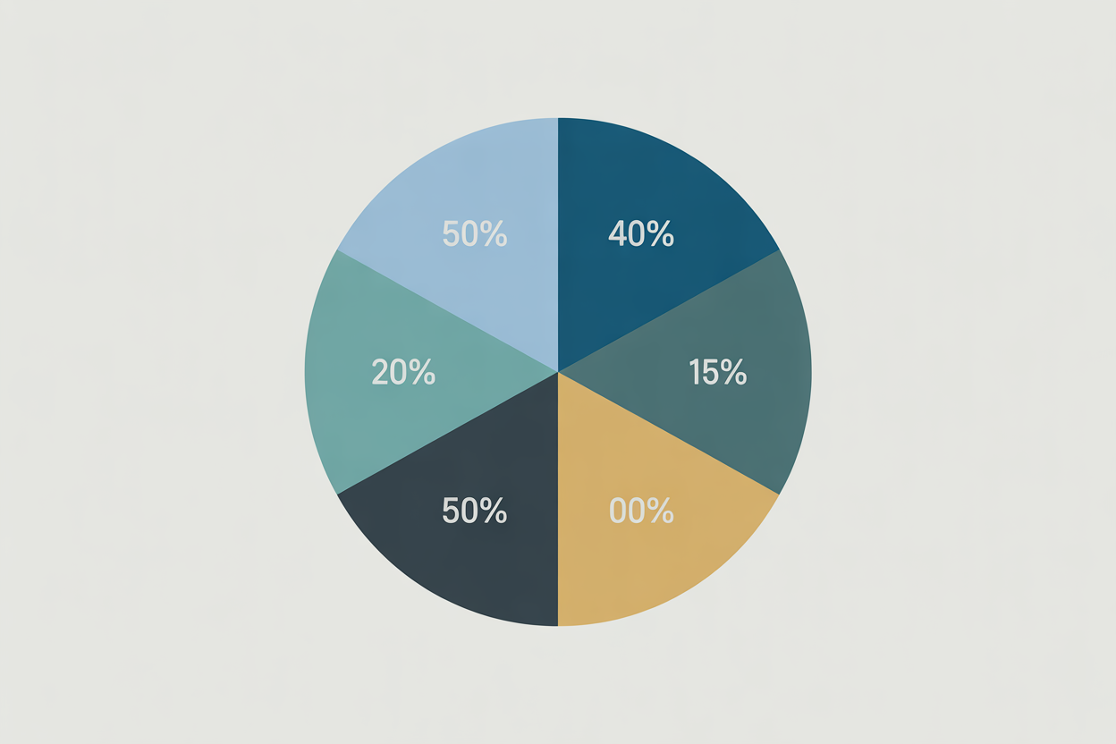 Diagramme circulaire montrant la répartition du coût d'un photographe de mariage : 30% Jour du mariage, 40% Post-production, 15% Équipement et logiciels, 15% Frais de fonctionnement.