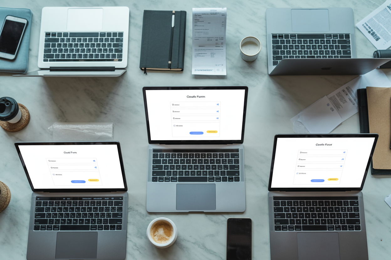 An infographic showcasing five essential online forms for small businesses: Contact Form, Lead Generation Form, Feedback Form, Order Form, and Newsletter Signup Form.