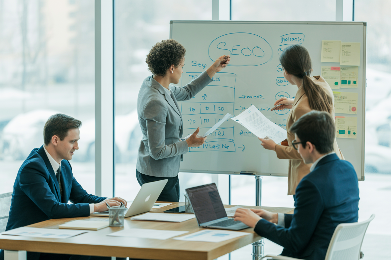 A workflow diagram showing the process of using AI for SEO content: 1. Keyword Research, 2. AI Content Generation, 3. Human Review & Editing, 4. On-Page SEO Optimization, 5. Publish & Monitor.