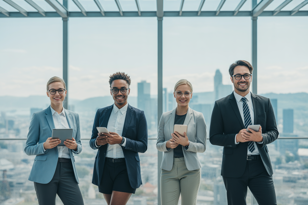 Infographie montrant les quatre piliers du marketing SaaS B2B en Suisse : Cadre Stratégique, Objectifs SMART, Budget, et Conformité.