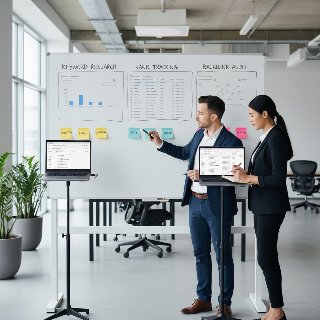 An infographic that lays out three kinds of SEO tools (All-in-One, Content-Focused, Budget-Friendly), showing their main features and who they're best for.