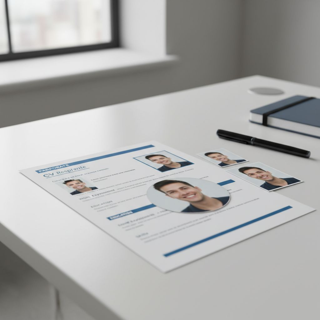 Comparaison visuelle de différentes tailles et formats de photo sur un modèle de CV, montrant l'impact d'une photo trop petite, trop grande et de taille idéale.