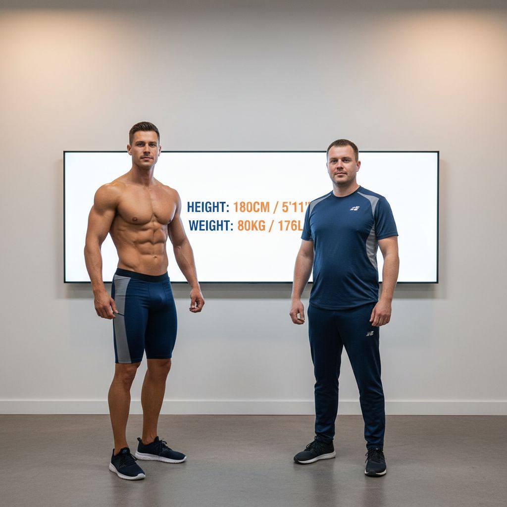 Infographie comparant deux personnes avec le même IMC mais des compositions corporelles très différentes, l'une musclée et l'autre avec plus de graisse corporelle.