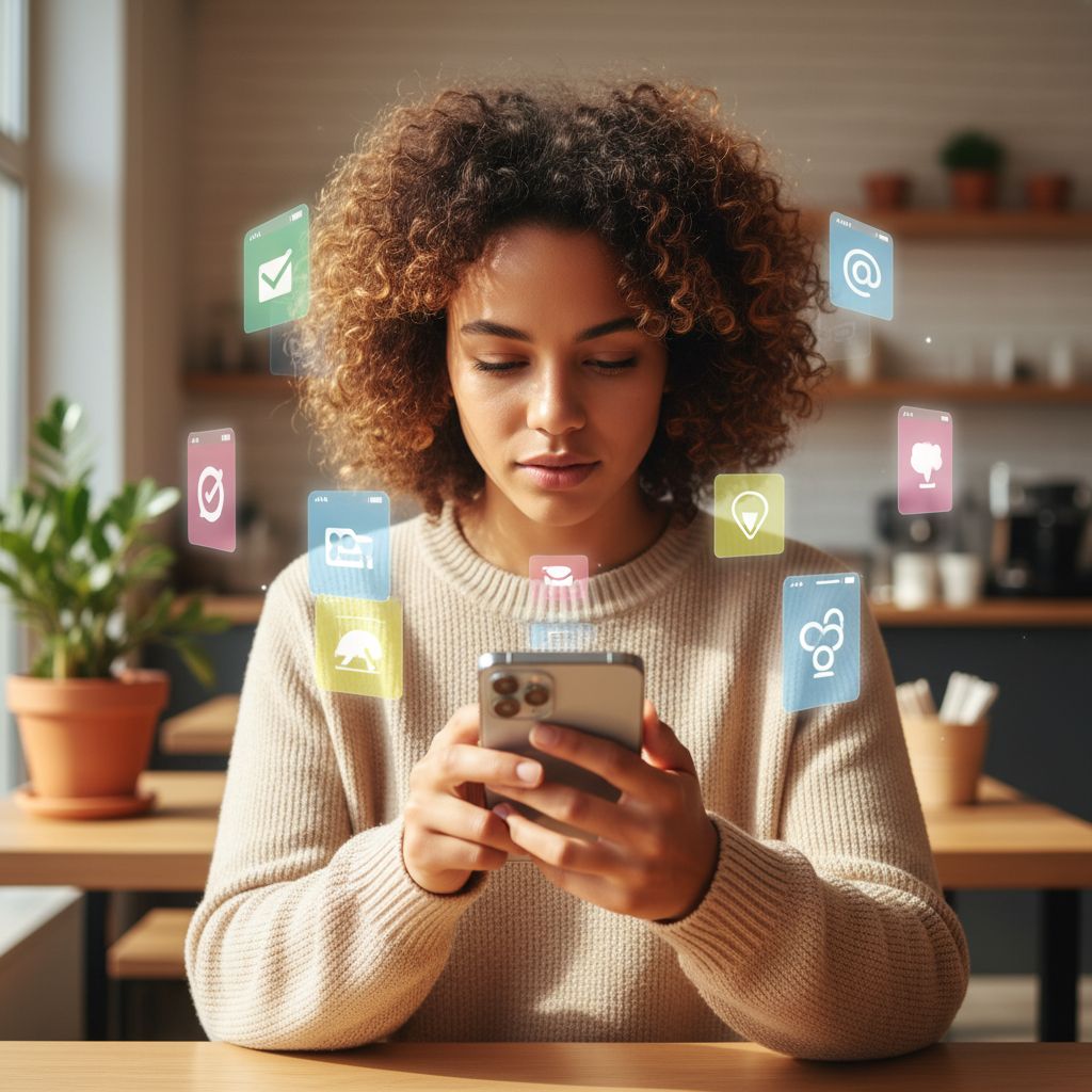 An infographic showing a user's journey being personalized by AI, with different content recommendations appearing based on their clicks.