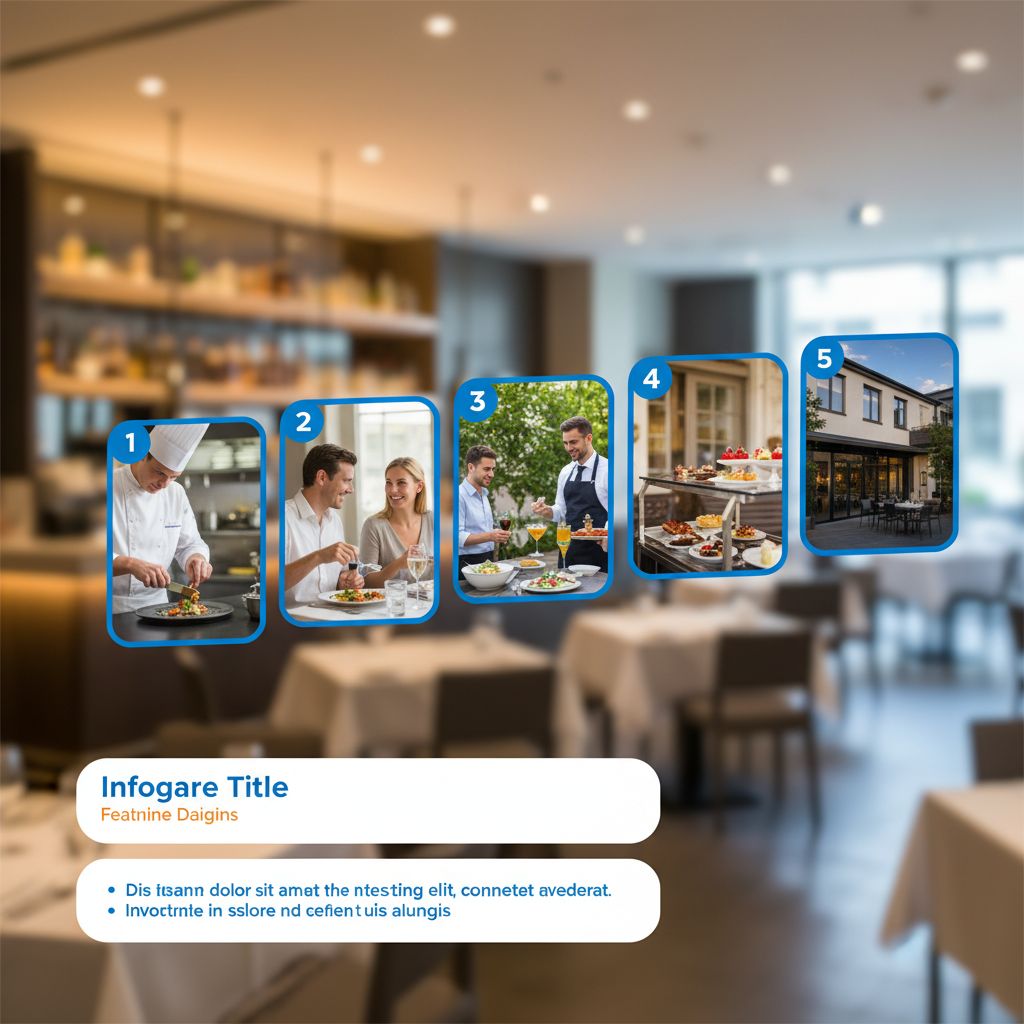 Une infographie sympa et colorée qui résume nos 5 astuces pour dénicher un resto : Penser à l'esthétique, la lumière, les portfolios, le dialogue et les outils digitaux.