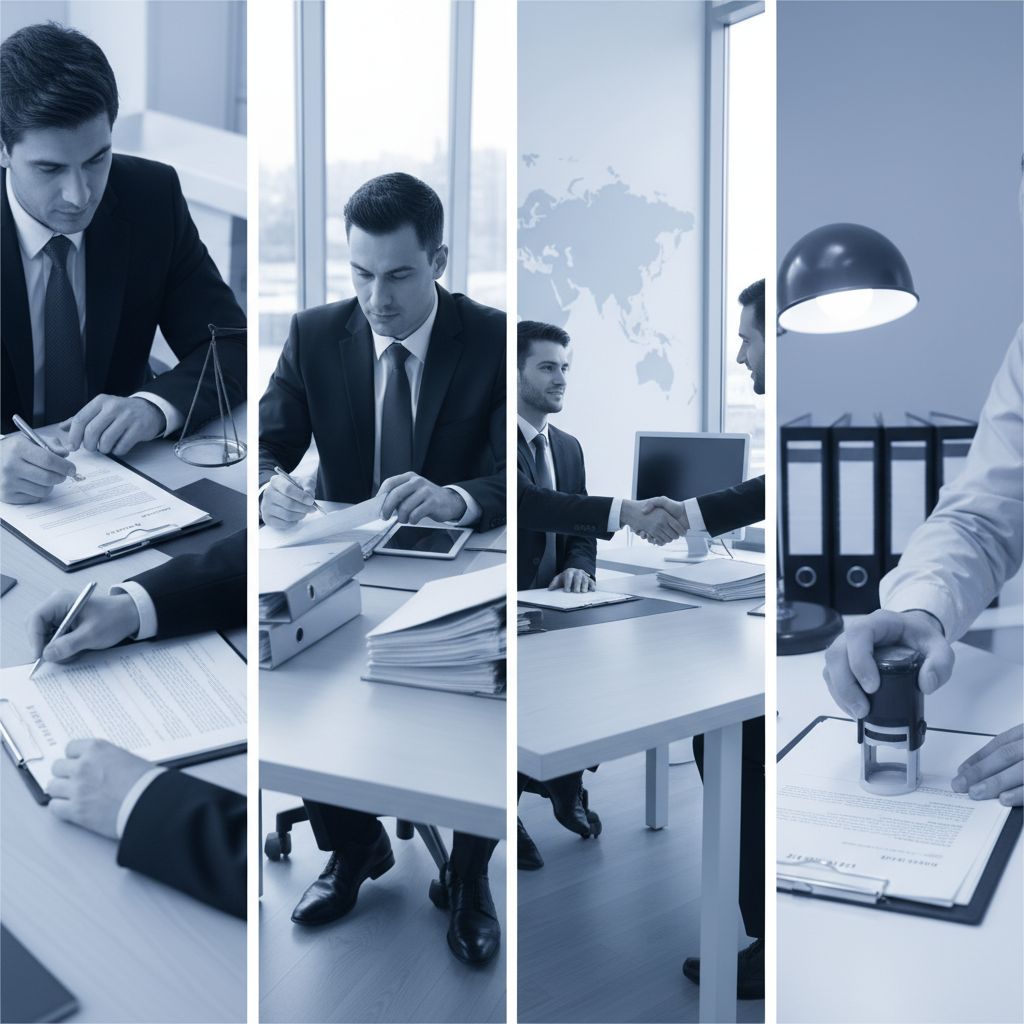 Une infographie simple en quatre étapes montrant le processus de création d'entreprise en Suisse : 1. Conseil juridique, 2. Préparation des documents, 3. Ouverture du compte, 4. Inscription officielle.