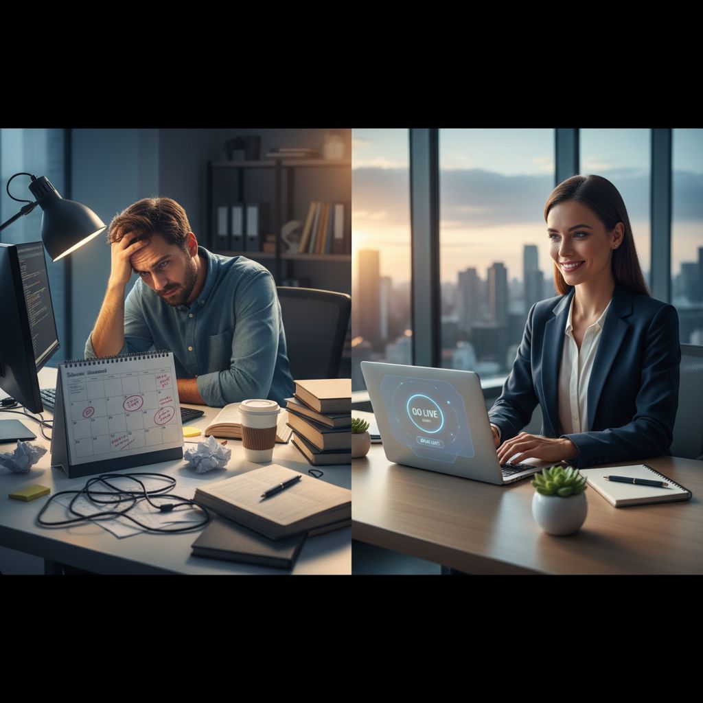 An infographic showing the old way of building a website taking 2-3 months versus the new AI way taking just 1-2 days, with stages like design, coding, and launch.