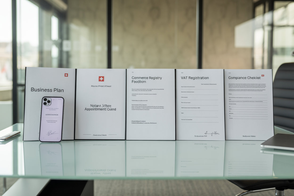 Un diagramme visuel illustrant les 5 étapes clés pour la création d'une entreprise en Suisse, de la planification à la mise en conformité. Un diagramme visuel illustrant les 5 étapes clés pour la création d'une entreprise en Suisse, de la planification à la mise en conformité.
