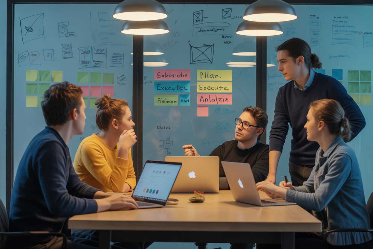Un diagramme circulaire montrant le cycle de feedback rapide du lean software testing : Planifier > Exécuter > Analyser > Itérer.
