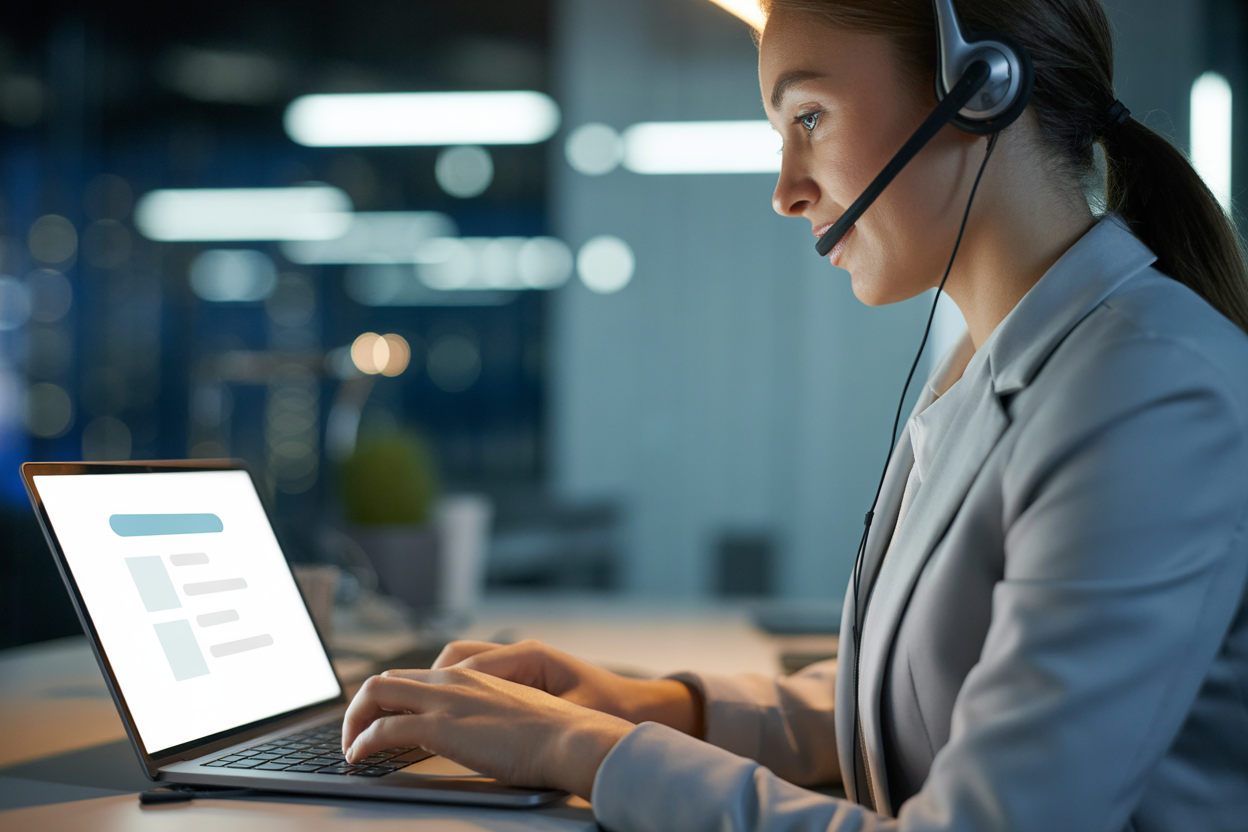 Un schéma illustrant le processus d'identification et de vérification automatisé par Poly AI, montrant comment les données sont collectées et pré-remplies dans un ticket CRM avant d'atteindre un agent.