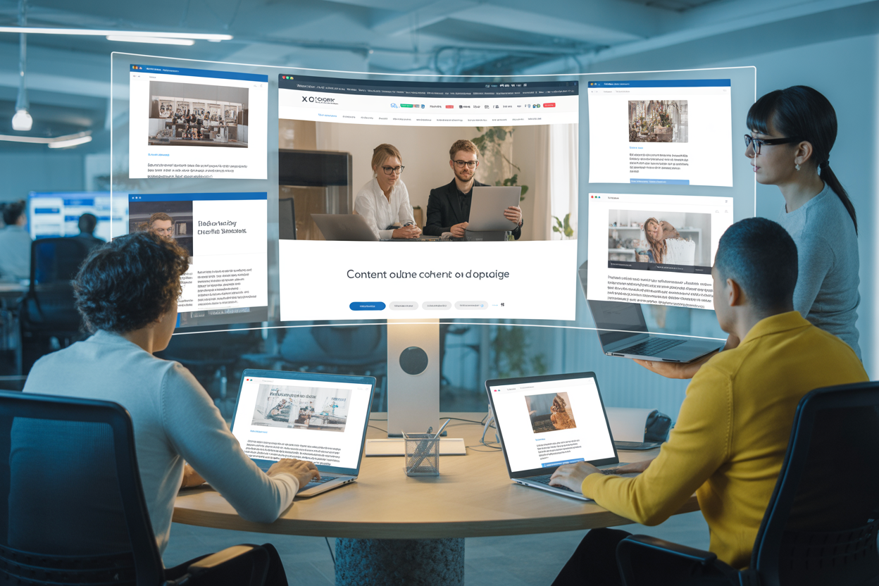A simple diagram of the hub-and-spoke content model. It shows a main 'pillar page' for a short-tail keyword, with several 'cluster content' pages for long-tail keywords all linking back to it.