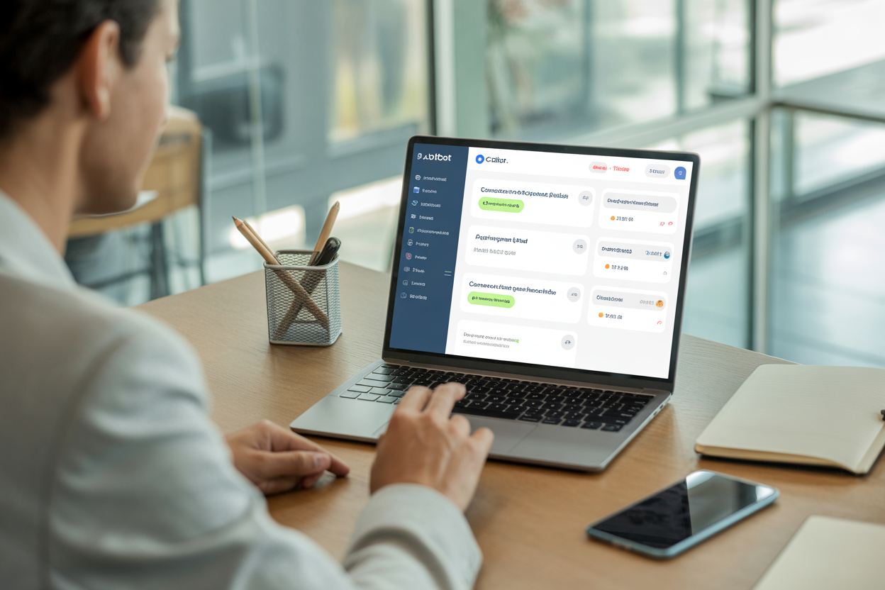 A diagram showing how a free website chatbot from a platform like HubSpot or Tidio can capture a lead, answer a question, and book a meeting, automating the initial customer interaction.