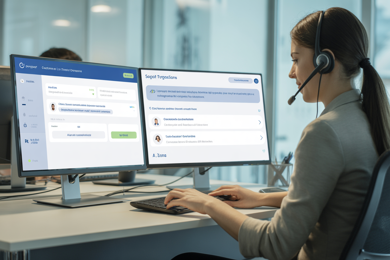 A flowchart showing how Claude AI handles an incoming customer support ticket: ticket received, AI analyzes, AI provides instant answer or escalates to human agent with a summary.