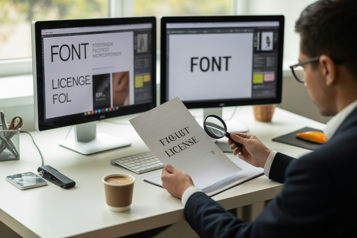 A simple flowchart for using a free font: 1. Find the Font -> 2. Is the Source Reputable? -> 3. Does the License Allow Commercial Use? -> 4. Use It or Pick Another.