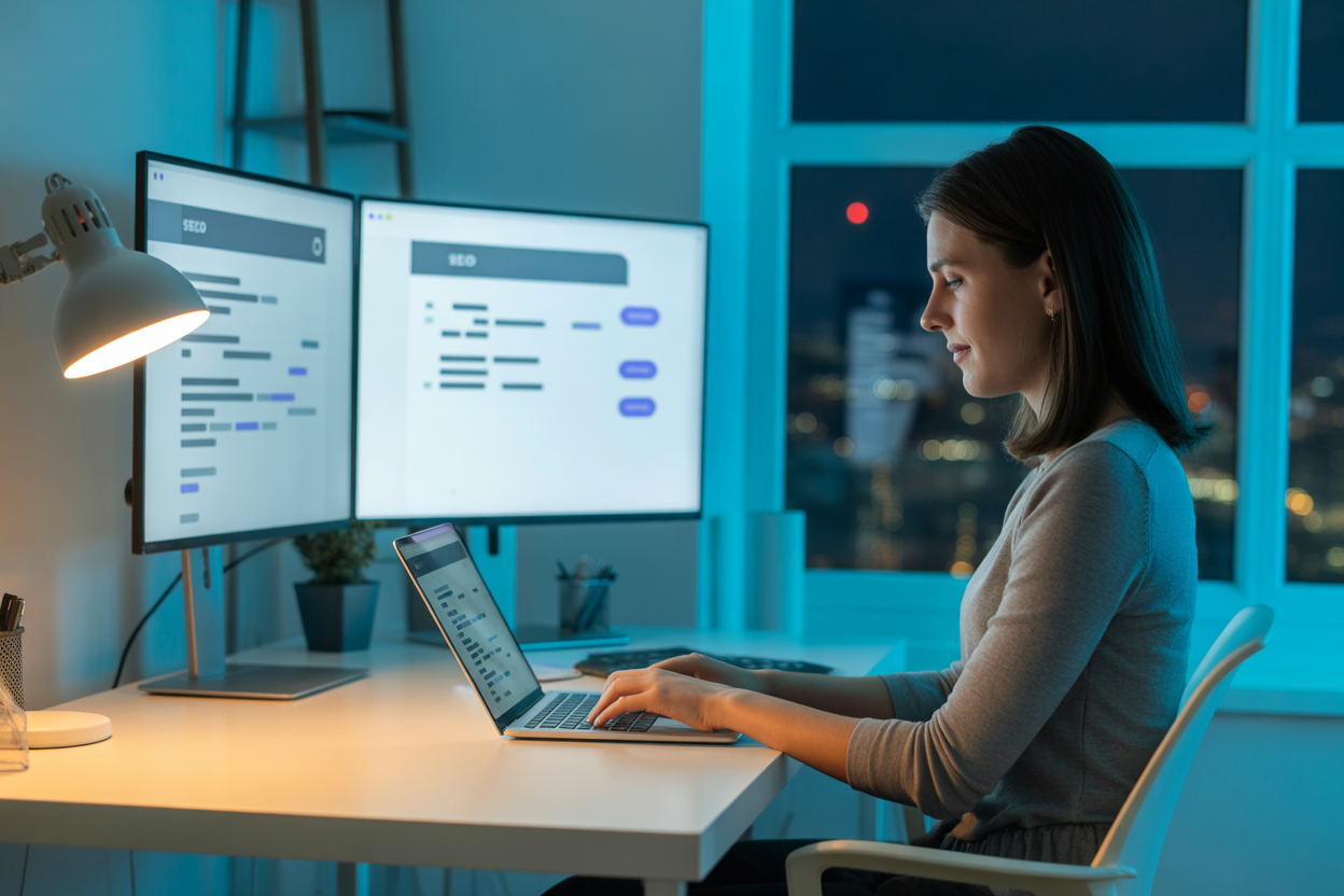 A simple diagram that shows how an AI takes a keyword, figures out what people want, structures the content, and spits out an article that's ready for SEO.