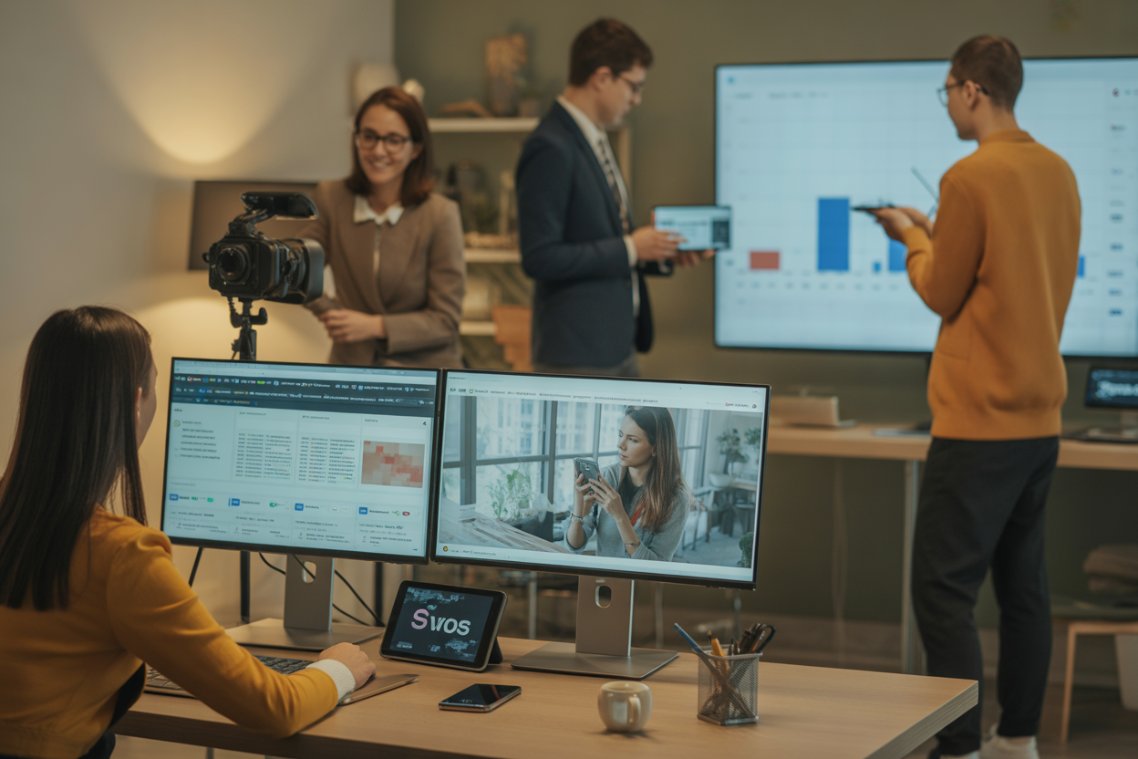 Un schéma illustrant le cycle du marketing de contenu : Recherche de mots-clés suisses, Création de contenu éducatif, Promotion sur les canaux locaux, Analyse des performances.