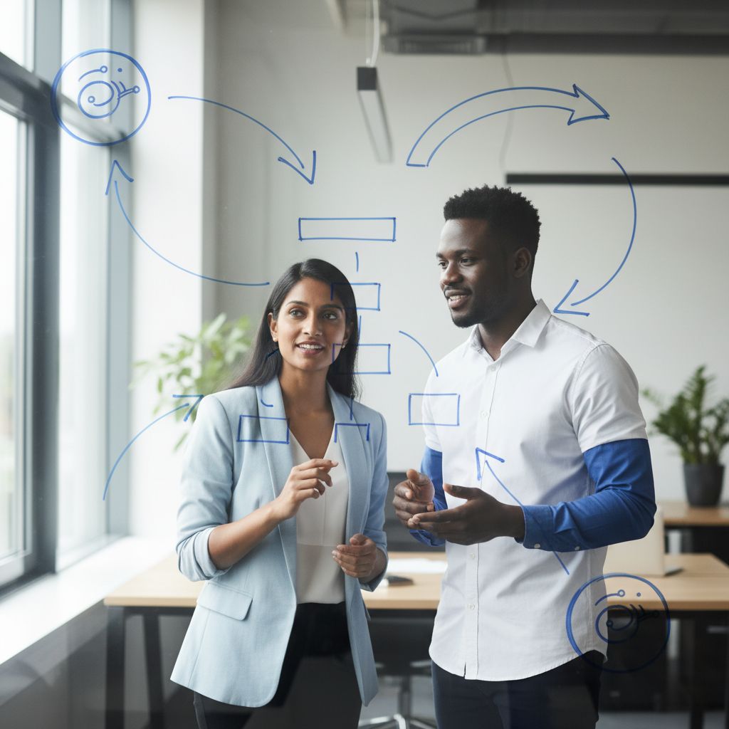 A simple flowchart guiding a user to the right AI website builder. Questions include 'Do you sell products online?' leading to Shopify, 'Is design your top priority?' leading to Squarespace, and 'Is budget your main concern?' leading to Hostinger.