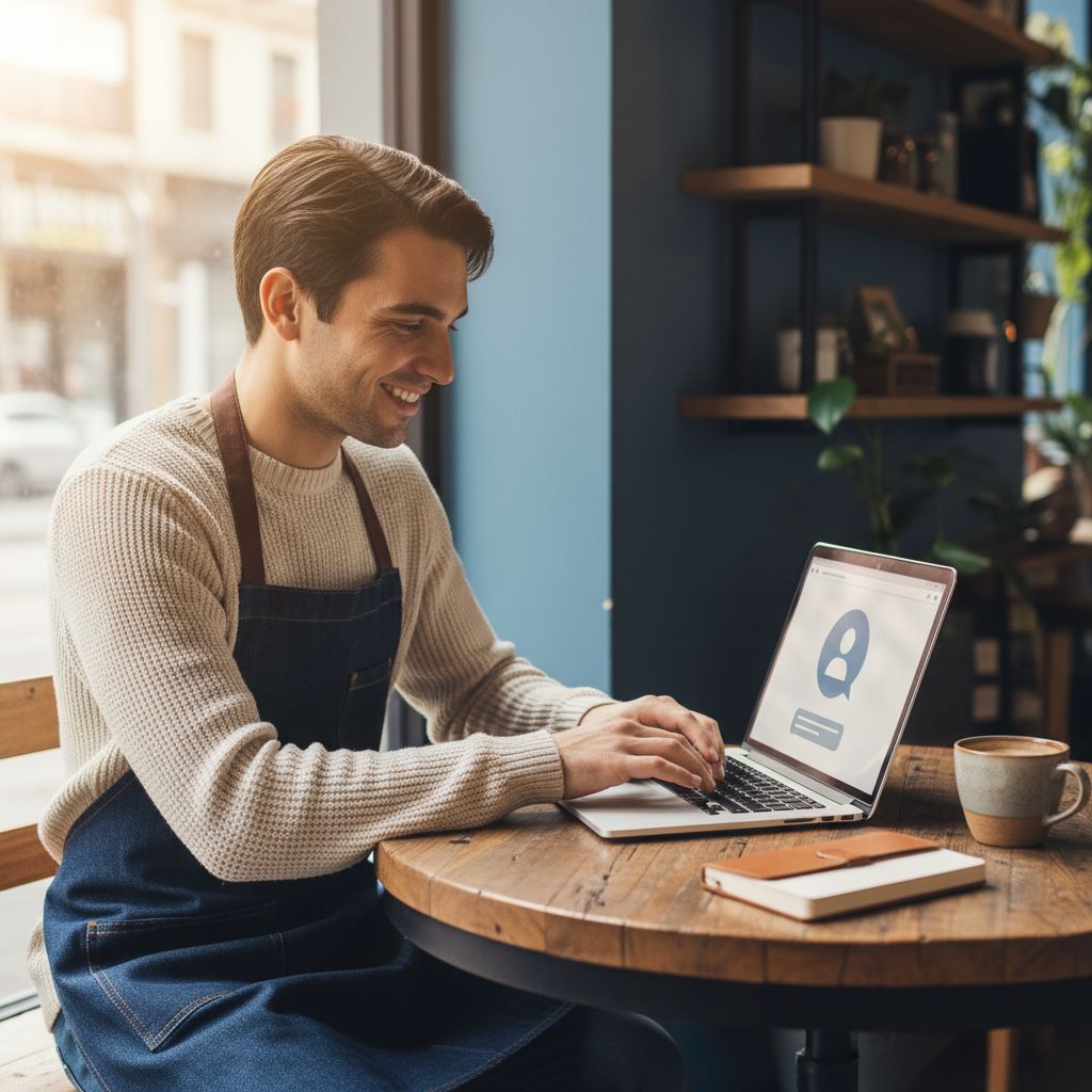 A diagram illustrating the chat-to-build process: 1. You tell the chat AI about your business. 2. The AI generates a website design and content. 3. You review it and hit publish.