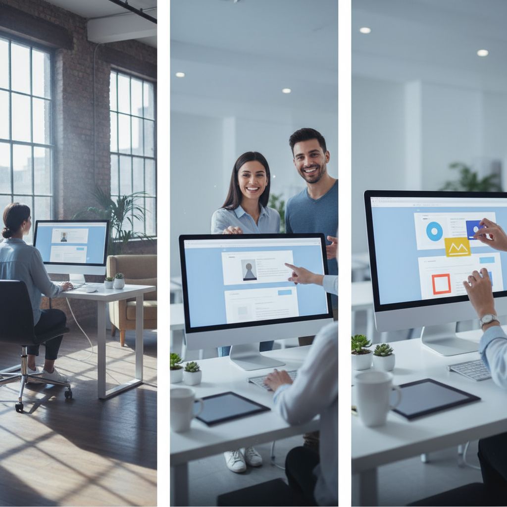 A super simple 3-step diagram of how this works. Step 1: Tell the AI about your industry and business. Step 2: The AI generates a tailored website with spot-on content and design. Step 3: Jump into the drag-and-drop editor to make it your own.