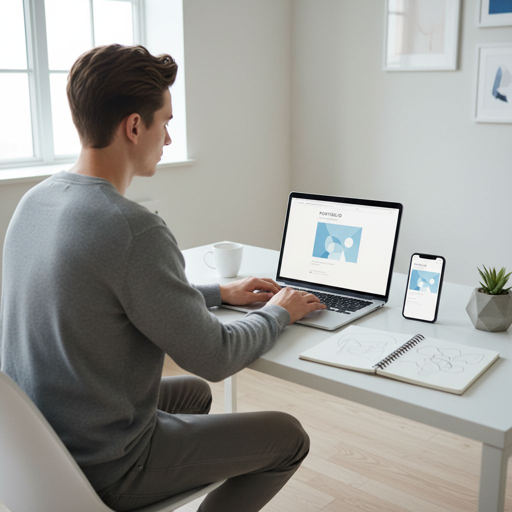 A simple 4-step diagram showing the process of building a portfolio with an AI builder, from prompt to published site.