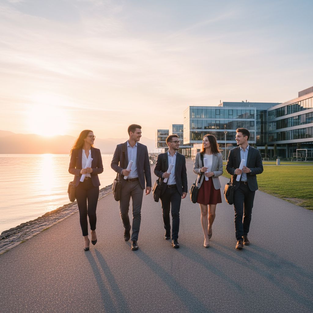 Diagramme de processus en 5 étapes pour un entrepreneur IA en Suisse : 1. Analyse de Potentiel -> 2. Démarrage Prêt-à-l'Emploi -> 3. Développement sur Mesure -> 4. Conformité & Confiance -> 5. Levée de Fonds.