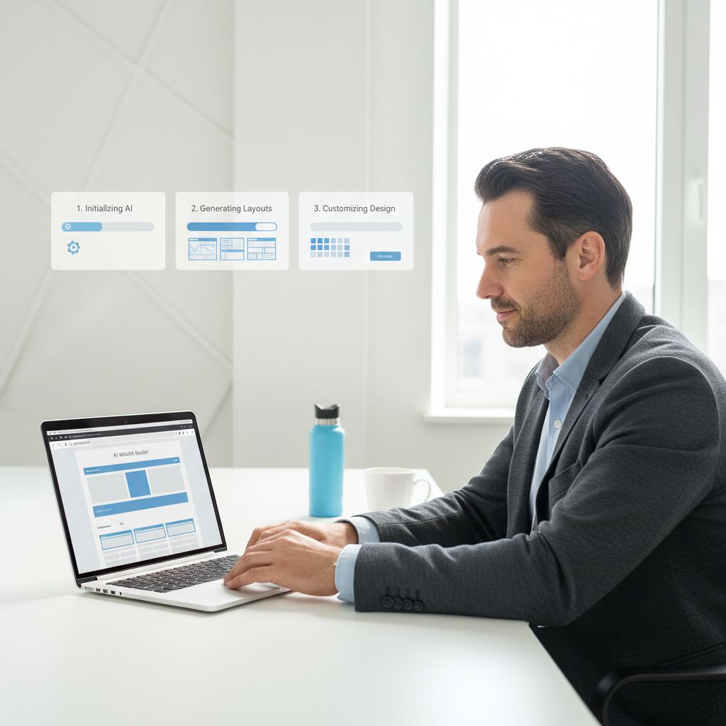 A simple 3-step diagram of how the Hostinger AI builder works: Step 1 is answering questions, Step 2 is the AI generating the site, and Step 3 is customizing and launching.