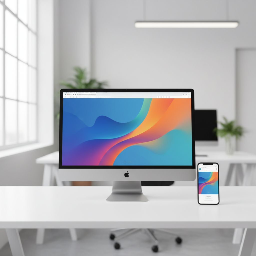 A simple graphic that shows a website on a desktop monitor changing to fit perfectly on a smartphone, with a little AI icon working its magic in between.