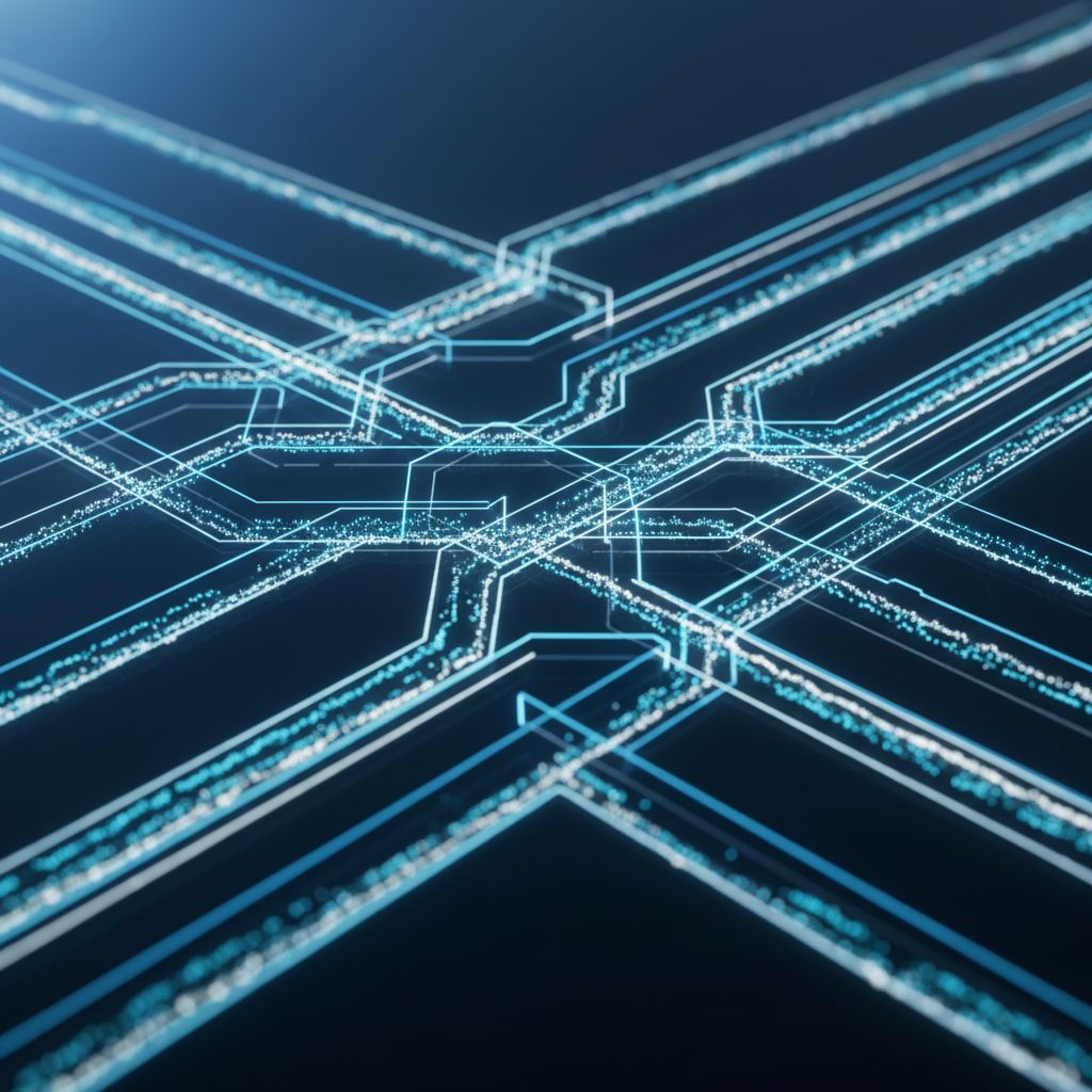 Think of a futuristic, digital image—data and info flowing super fast through glowing channels. It’s all about showing the speed of AI content.