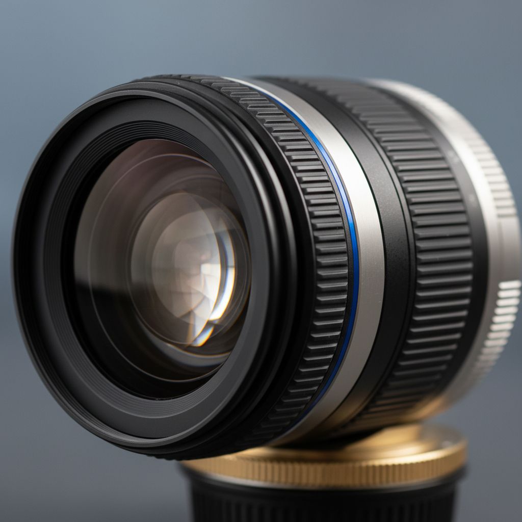 Gros plan sur l'objectif d'un appareil photo professionnel, symbolisant la qualité et l'expertise technique nécessaires pour de bonnes CV photos.