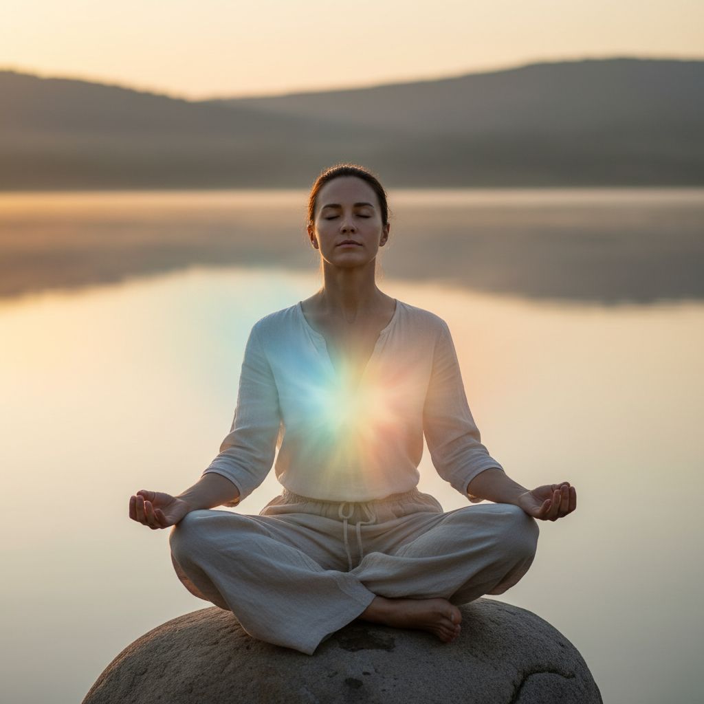 Une vision artistique de silhouettes humaines libérant des flux d'énergie colorée. L'image capture ce moment puissant où les tensions corporelles et émotionnelles se relâchent enfin.