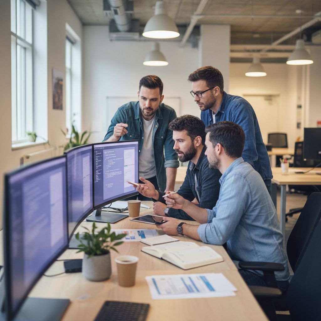 Une équipe créative de développeurs et de designers collaborant autour d