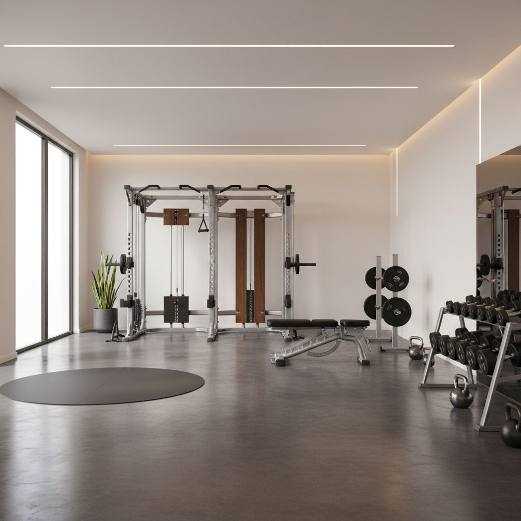 Image de l'espace d'entraînement privé de Timeless Coaching, montrant un équipement de pointe dans un cadre propre, exclusif et moderne.