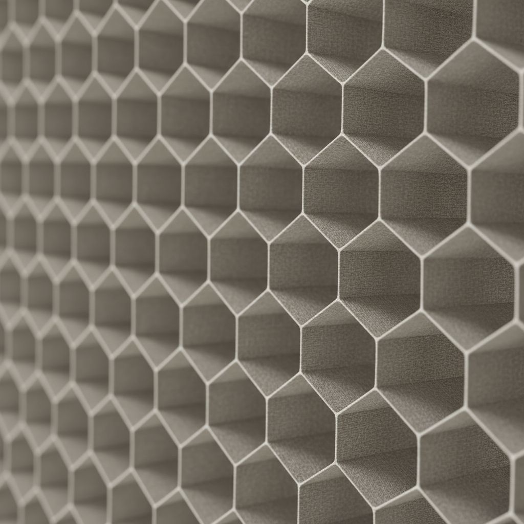 Gros plan sur la structure en nid d'abeille d'un store plissé, montrant les alvéoles qui emprisonnent l'air.