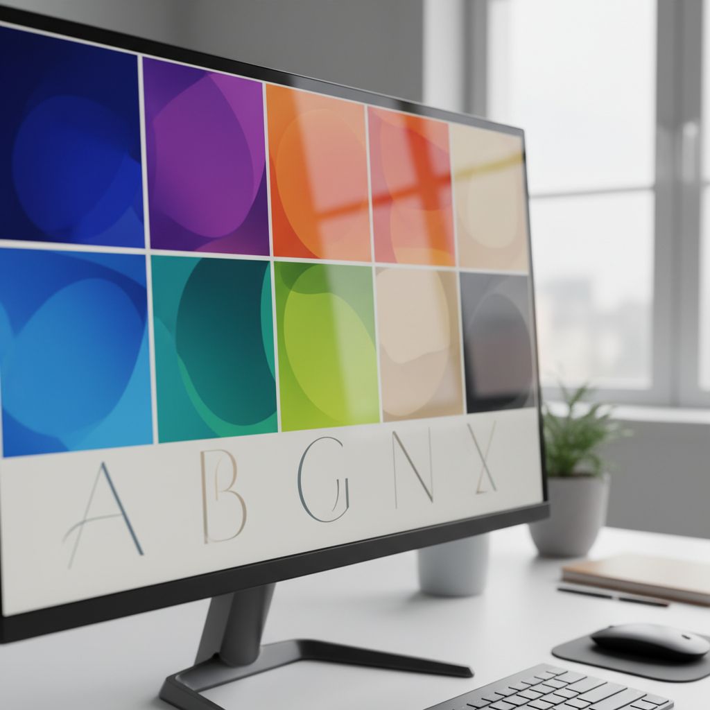 Une palette de couleurs et des échantillons de typographie affichés sur un écran, représentant la création de l