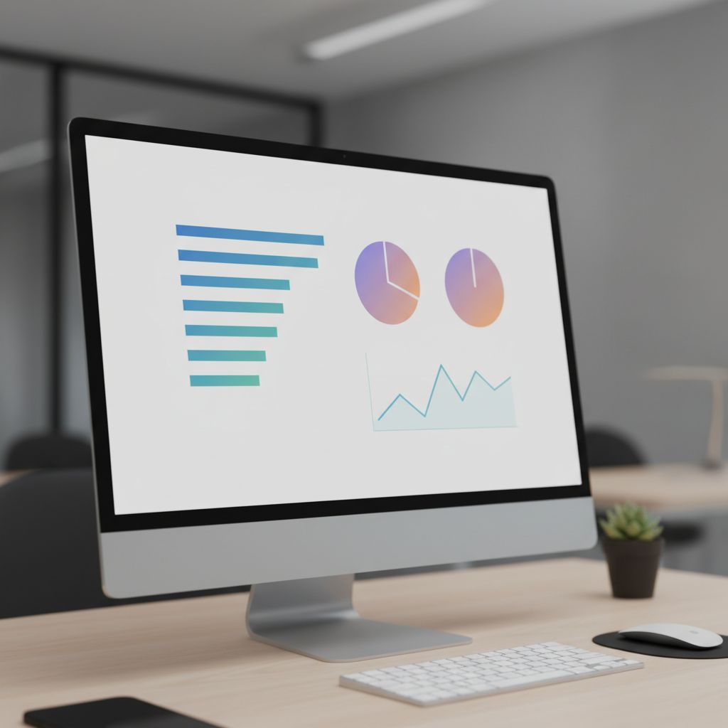 Image générée par IA montrant un tableau de bord financier clair et moderne sur un écran d'ordinateur, avec des graphiques et des indicateurs de performance.